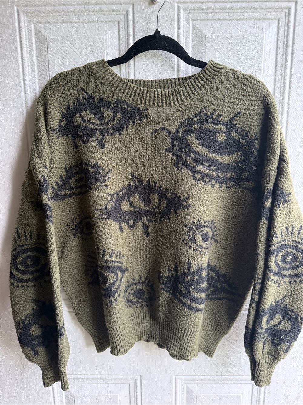 Eye-Print Oversized Sweater Small Witchy Dark Academia Grunge Boho